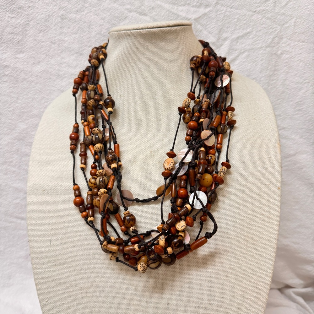Bohemian Statement Necklace 10 Layers of Wood, Beads and other Nature jewelry